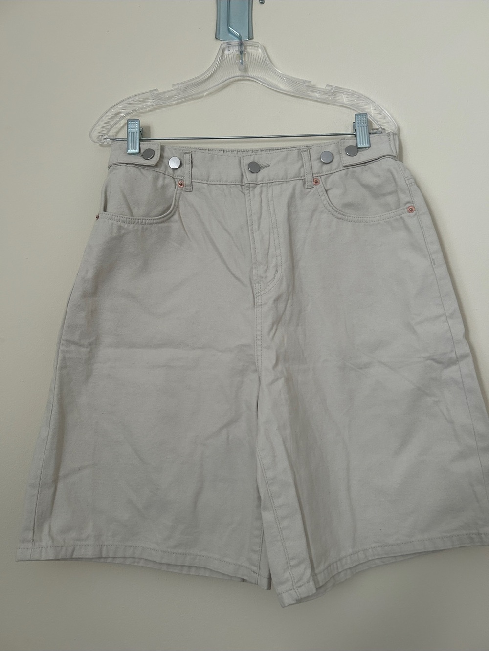 Oak and Fort Women High Rise Light Beige Casual Long Shorts